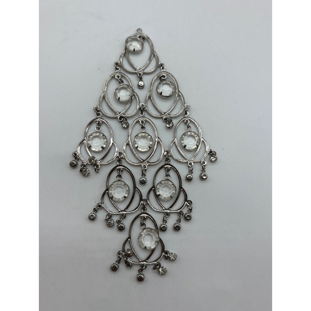 Vintage Silver Tone Clear‎ Crystal Rhinestone Statement Bib Pendant Chandelier